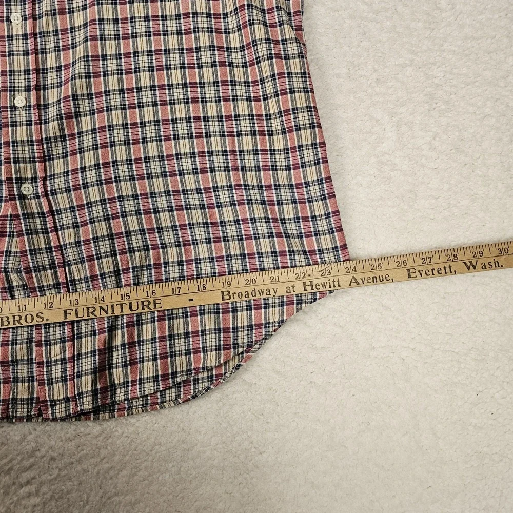 Ralph Lauren Shirt Mens Large Cream Red Black Plaid Blake Short Sleeve Work Wear